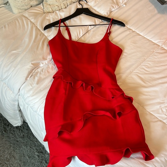 Red Ruffle Mini Dress - Picture 3 of 5